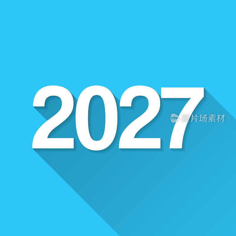 2027年- 2727年。图标在蓝色背景-平面设计与长阴影